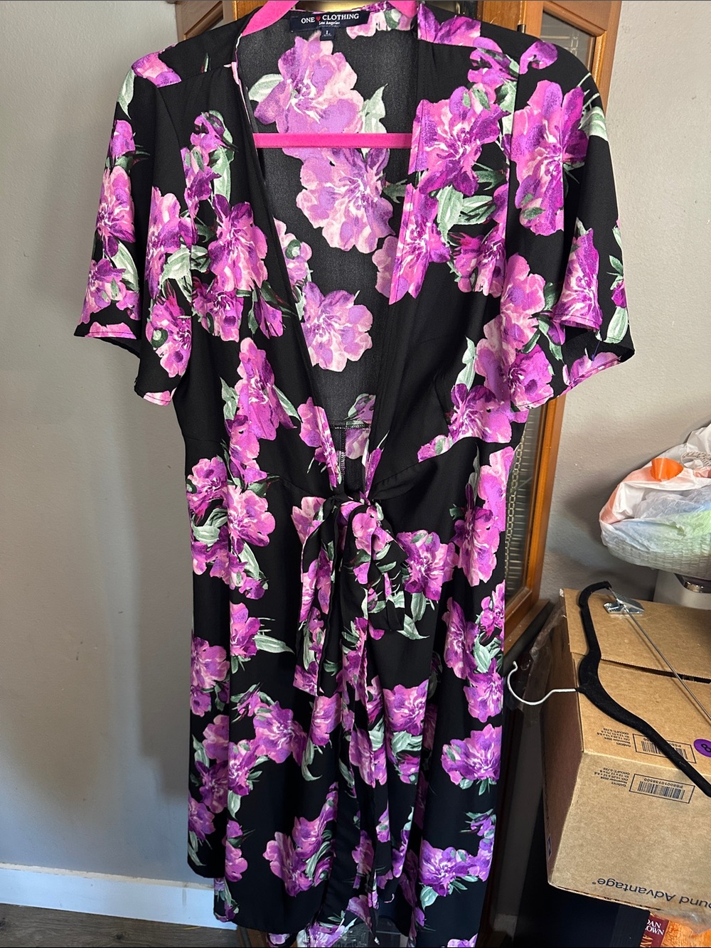one clothing Black Midi Dress with Purple Floral Print